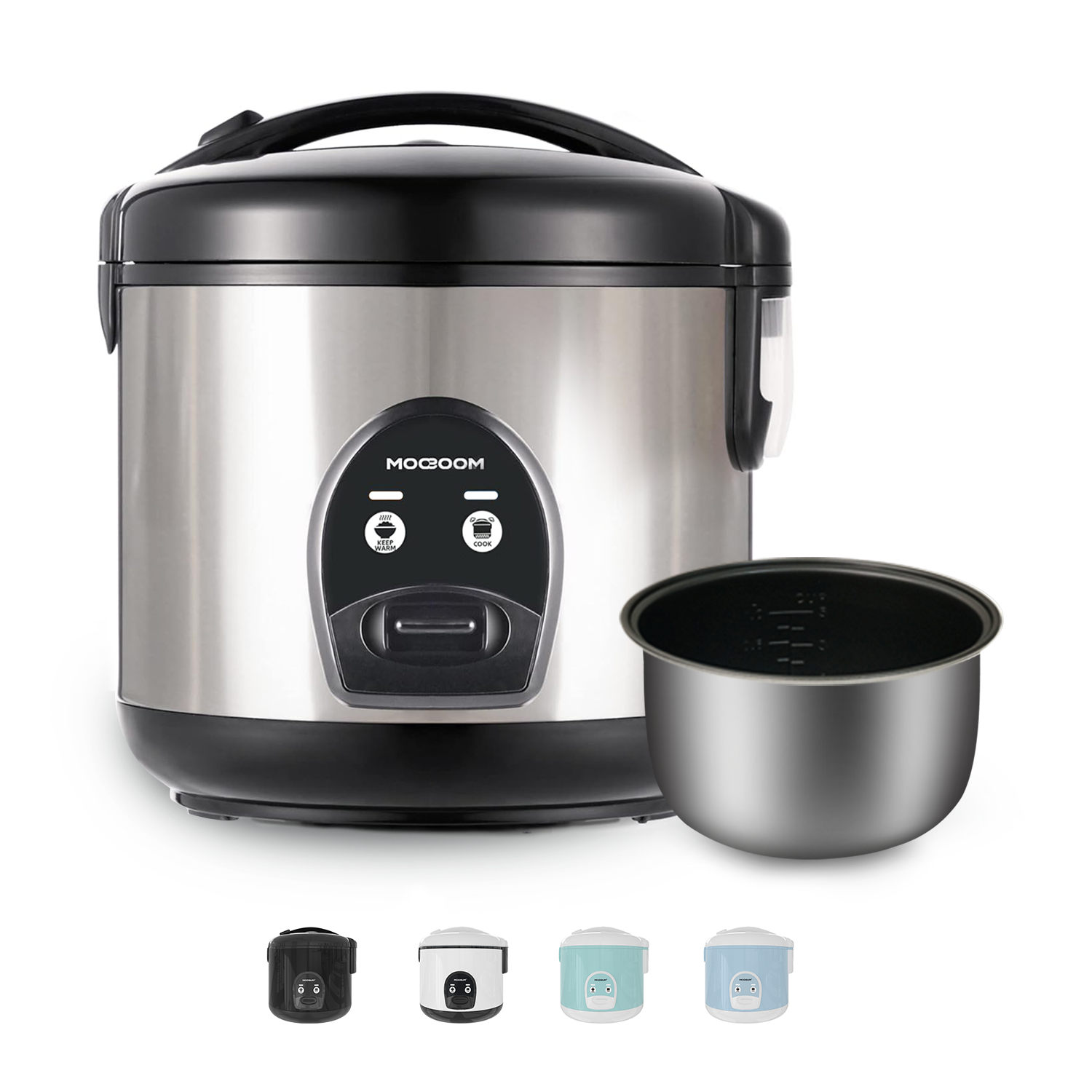 10-Cup Uncooked Ceramic Coating Rice Cooker, Silver – moosum