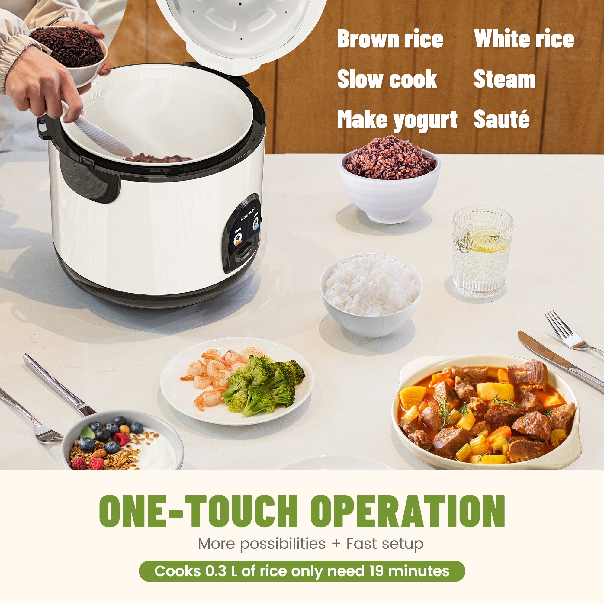 10-Cup Uncooked Ceramic Coating Rice Cooker, White