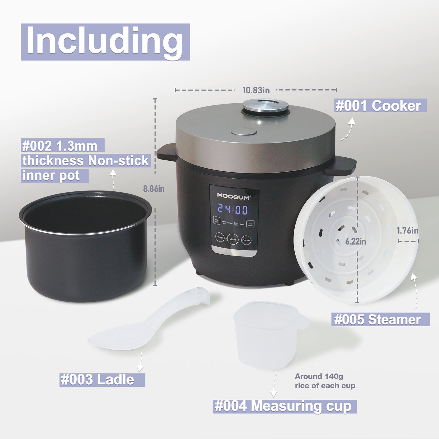MOOSUM Multi Mini Rice Cooker 4-cups Uncooked (8-cups Cooked)